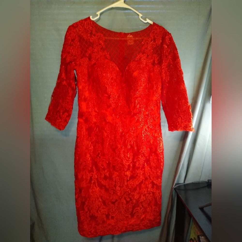 Boutique Elegant Red Lace Sheath Dress